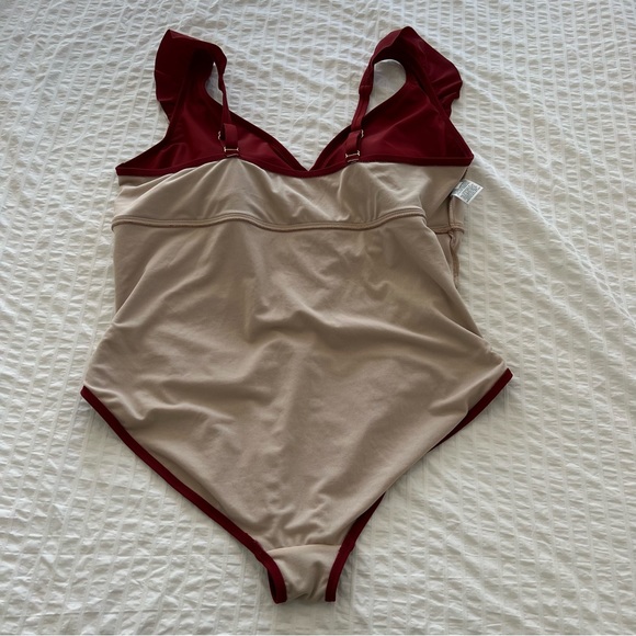 Kona Sol Ruffle Shoulder High Coverage One Piece Swimsuit in Deep Red, 24W - Picture 6 of 9